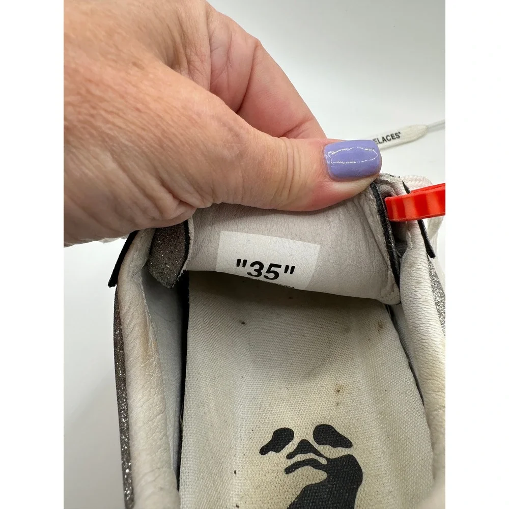 Off-White‎ Kids Low Vulcanized Silver Glitter Sneakers Zip Tie Shoes